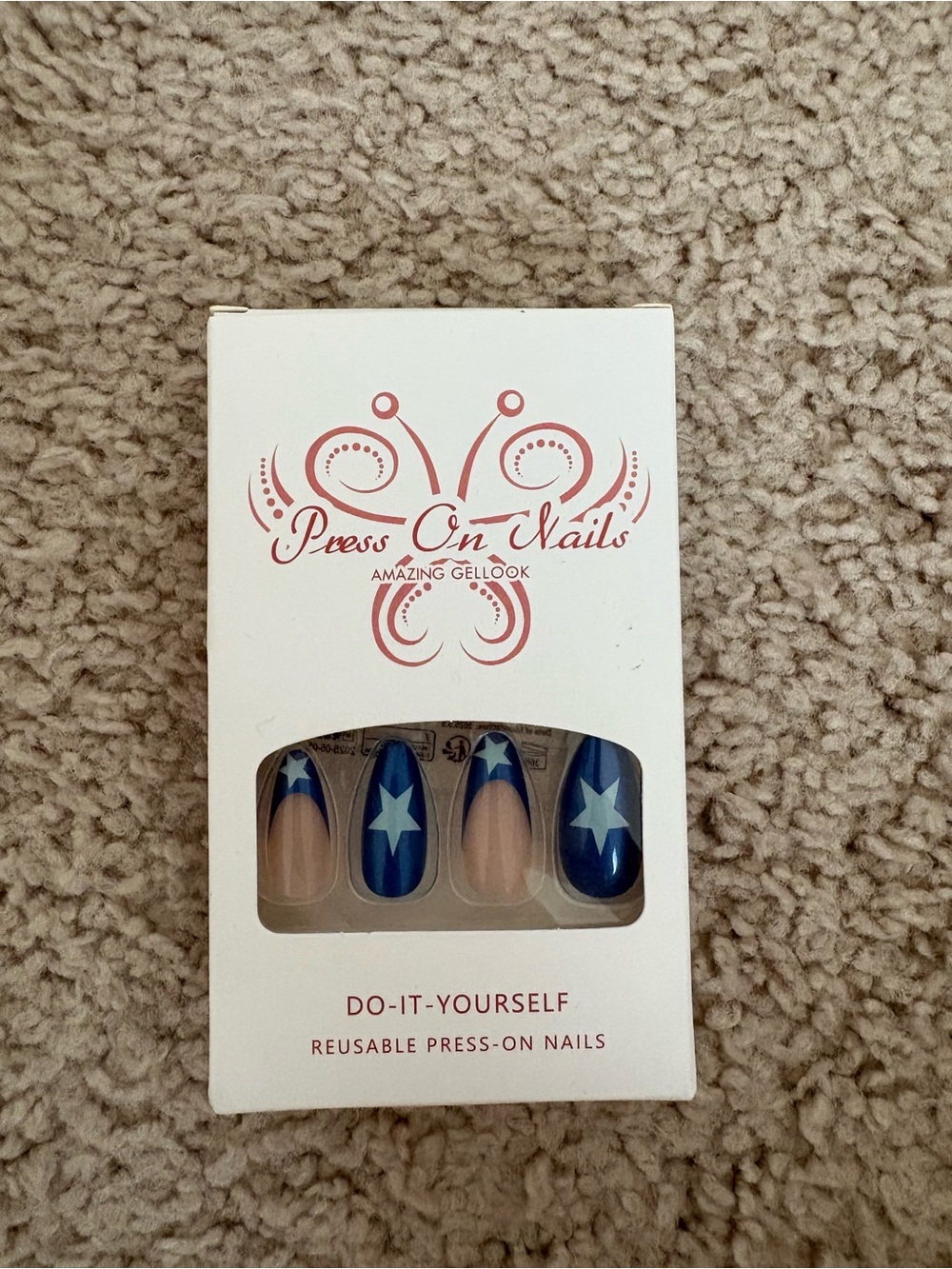 Reusable Press-On Nail Set - Blue Star Accent